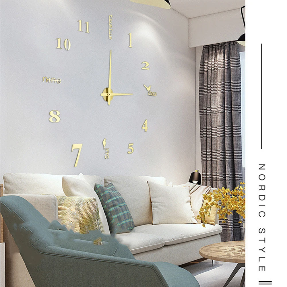 Nordic New Style Large 3D Wall Clock Mirror Wall Stickers Creative DIY Clocks Removable Art Decal Sticker Living Room Home Decor 9