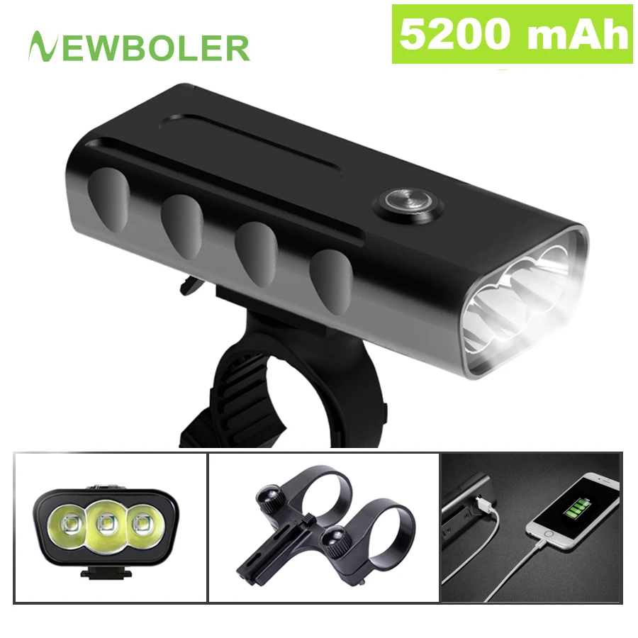 NEWBOLER 5200mAh Bike Light Kit T6 L2 Flashlight For Bicycle 2400 Lumen Led Lantern USB Headlight Mount Bracket Cycle Fornt Lamp