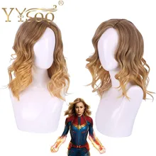 Yysoo14 ''капитан Марвел косплей парик короткий Боб волнистый блонд парик Омбре коричневый кудрявый синтетический парик темные корни парик на Хэллоуин для девочки