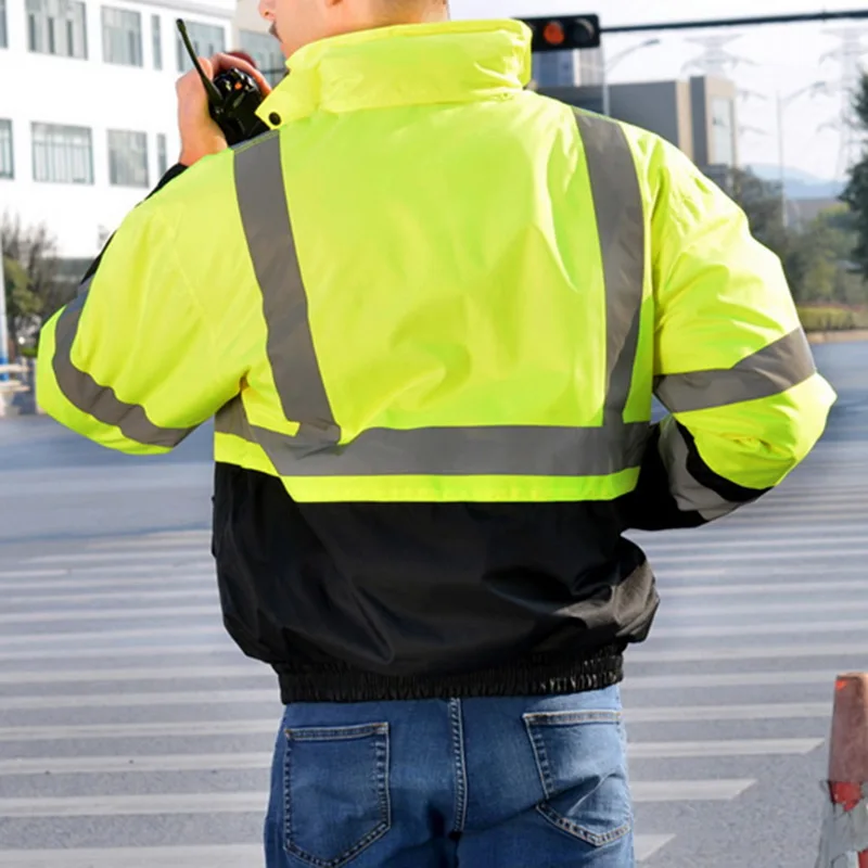 Black Friday PUIMENTIUA Men Jackets High Visibility Pullover Insulated Safety reflective strip hooded Sweatshirt Coat Slim Zipper sweater