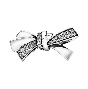 

100% 925 sterling silver original gorgeous bow necklace pendant is suitable for Pandora bracelet matching beads DIY accessories