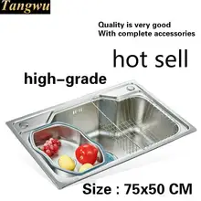Бытовой высокого качества стандарт большая кухня Одиночная раковина в форме корыта посуду 304 из нержавеющей стали Лидер продаж 75 х 50 см