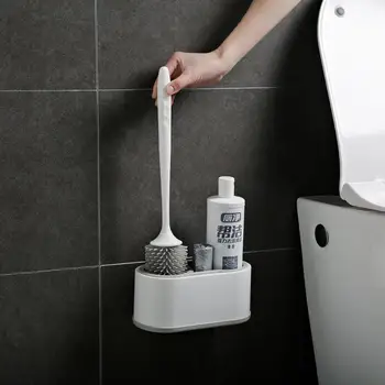 

1 Set Toilet Brush Soft Bristle Wall-Mounted Toilet Brush Holder Set Bathroom Toilet Cleaning Tools