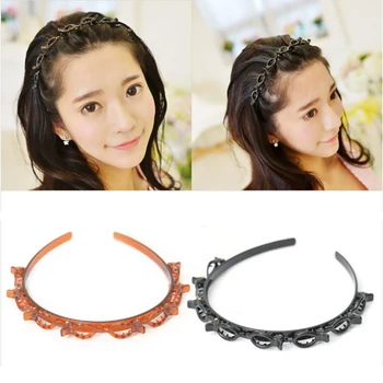 

Multi-layer Hairband Headband Plastic Braided Sports Hair Band Metal Hoop Double Bangs Hair Hoop Clip Hairpin Hairdressing Tools