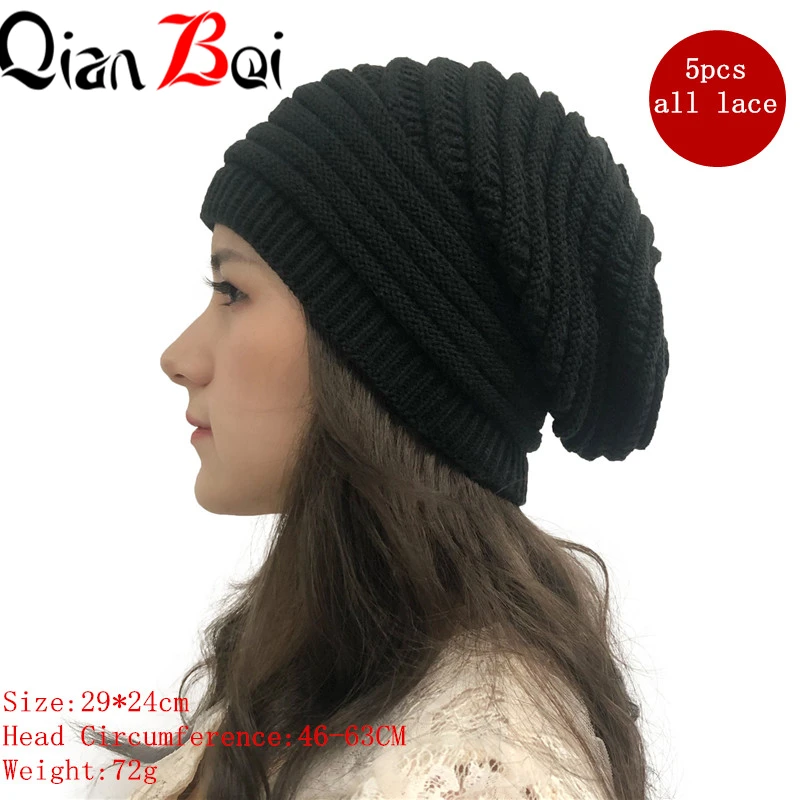 QianBei 5 шт./партия Модная вязаная женская зимняя женская шапка утолщенная теплая Женская эластичная шапка