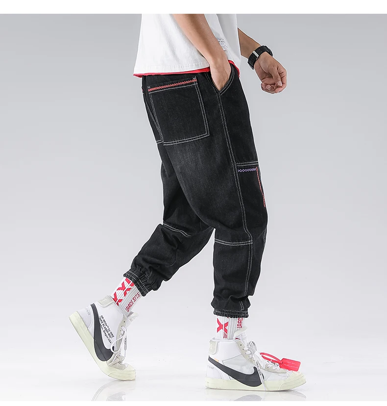 Men Fashion High Street Jeans Casual Harem Pants Letter Print Light Blue Sweatpants Trousers Drawstring Homens Jeans Denim Pants lee carpenter jeans