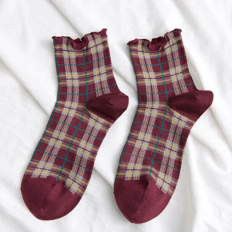 Женские носки в ретро-британском стиле* сетчатые узоры* свернутые* Хлопковые женские носки* весна, лето и осень - Цвет: 5