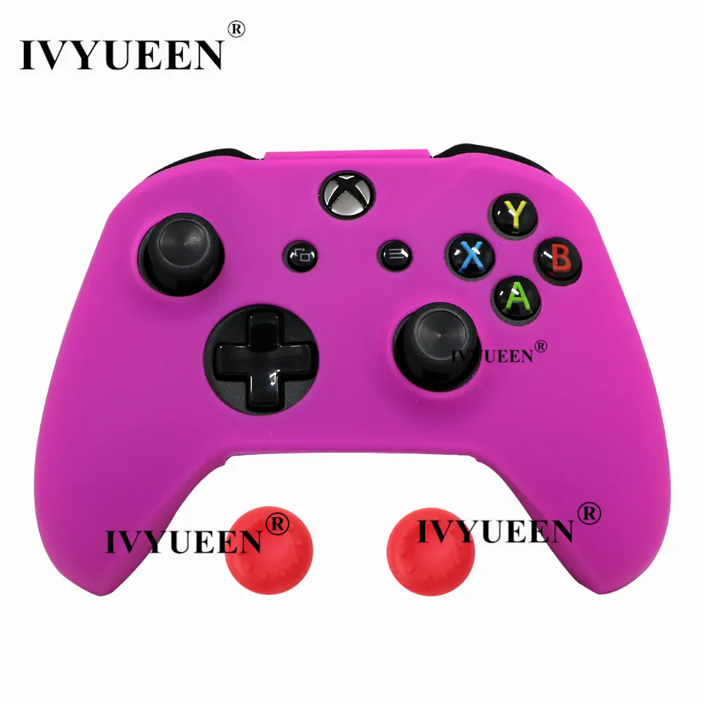 Розово-красный IVYUEEN для microsoft Xbox One X S тонкий контроллер силиконовый чехол+ аналоговые палки с захватом колпачка для X Box One 1 X S геймпад - Цвет: Розово-красный