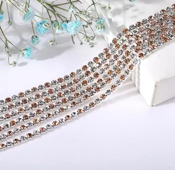 

10Meters Multicolour Crystal Rhinestones Silver Plated Ribbon Claw Chain Trim Flatback Ribbon For Sewing Bag Shoes Craft Diy