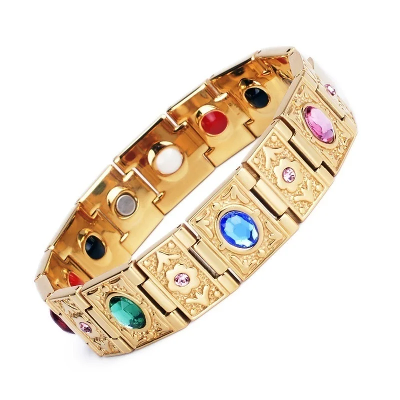 

4in1 Men's Luxury Therapy Magnetic Bracelet Health Energy Stones Bangle Adjustable with Free Link Removal Tool