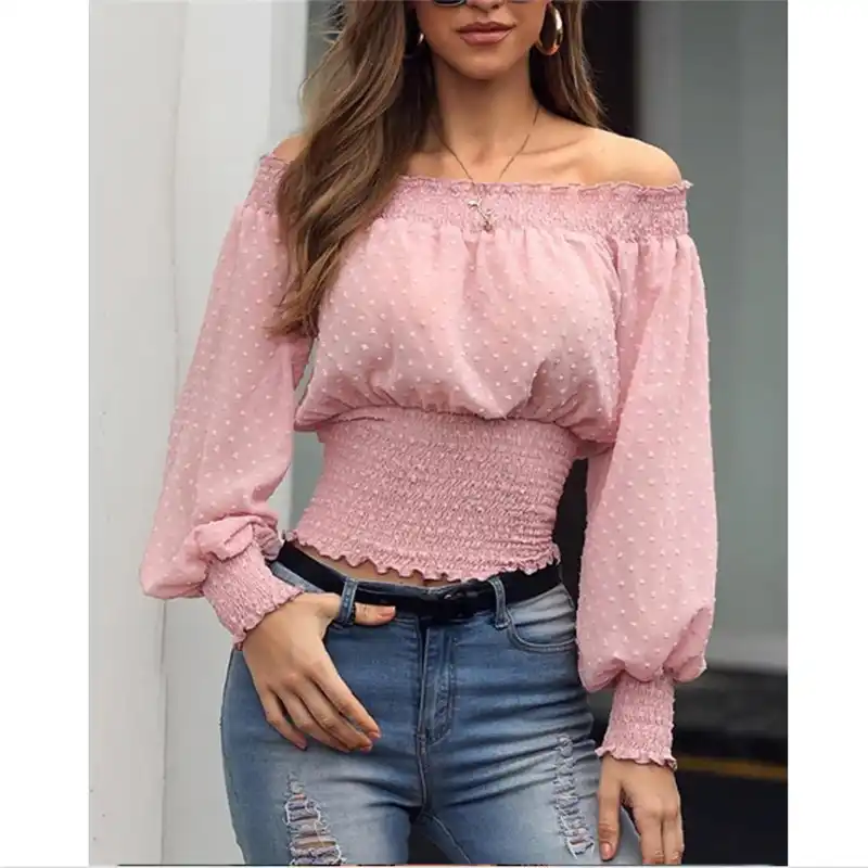 Women Summer Puff Sleeve Top T-Shirt Ladies V Neck Short Sleeve Lace Tops Blouse