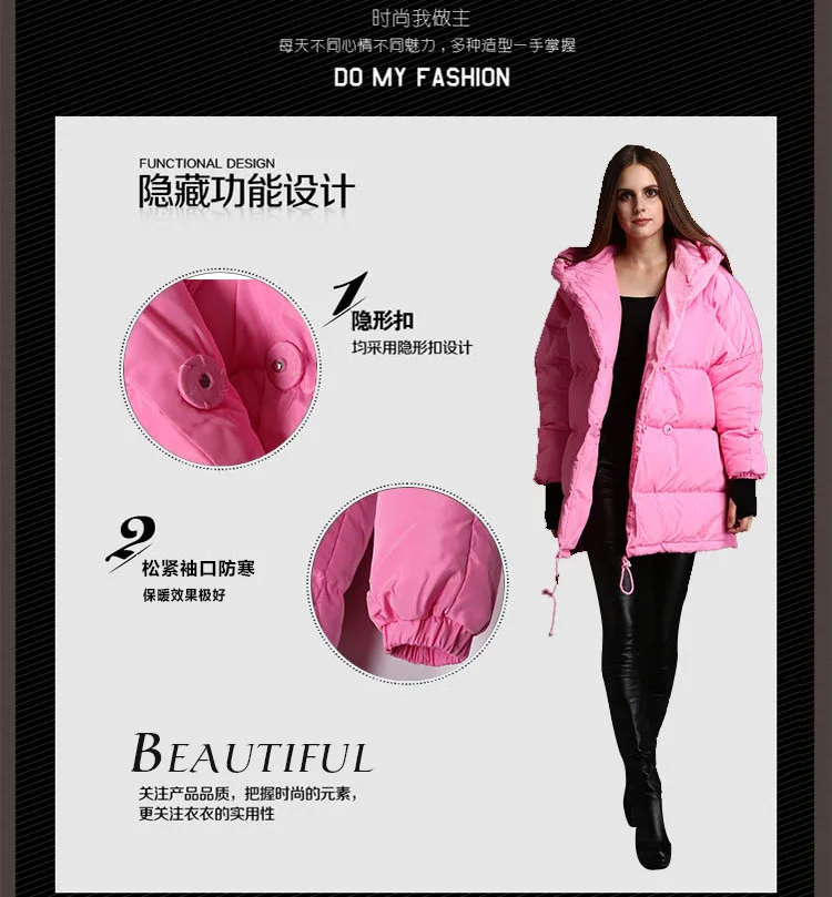 Ozhouzhan Autumn& Winter New Style Cocoon Loose-Fit Plus-sized Large Size White Duck down Mid-length WOMEN'S Down Jacket W