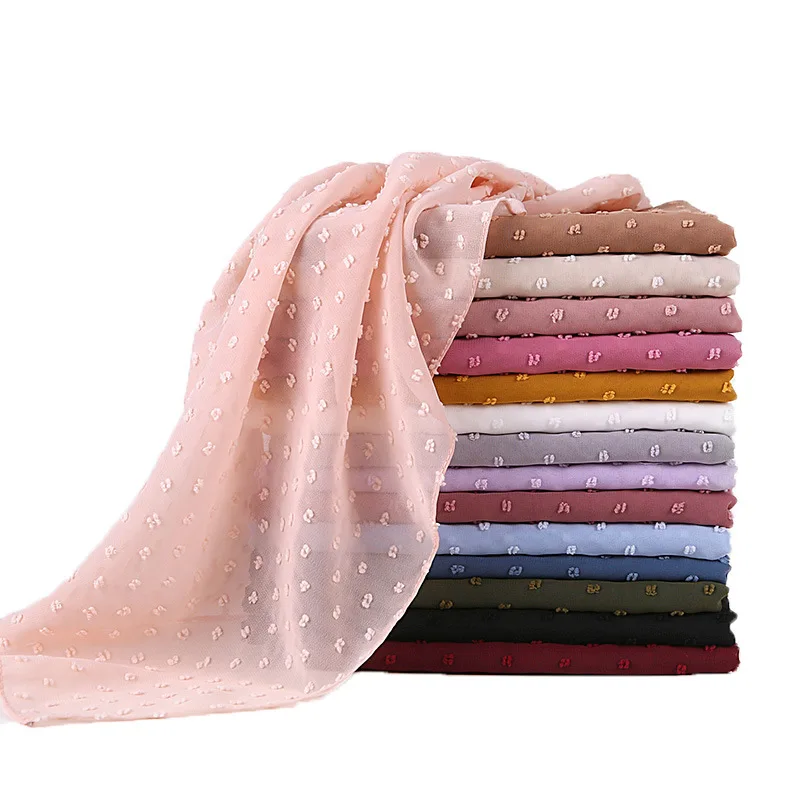 

2020 New Fashion Chiffon Soild Color Scarf Hijabs For Muslim Women Flocked Bubble Breathable Islamic Headscarf Arab Head Scarves