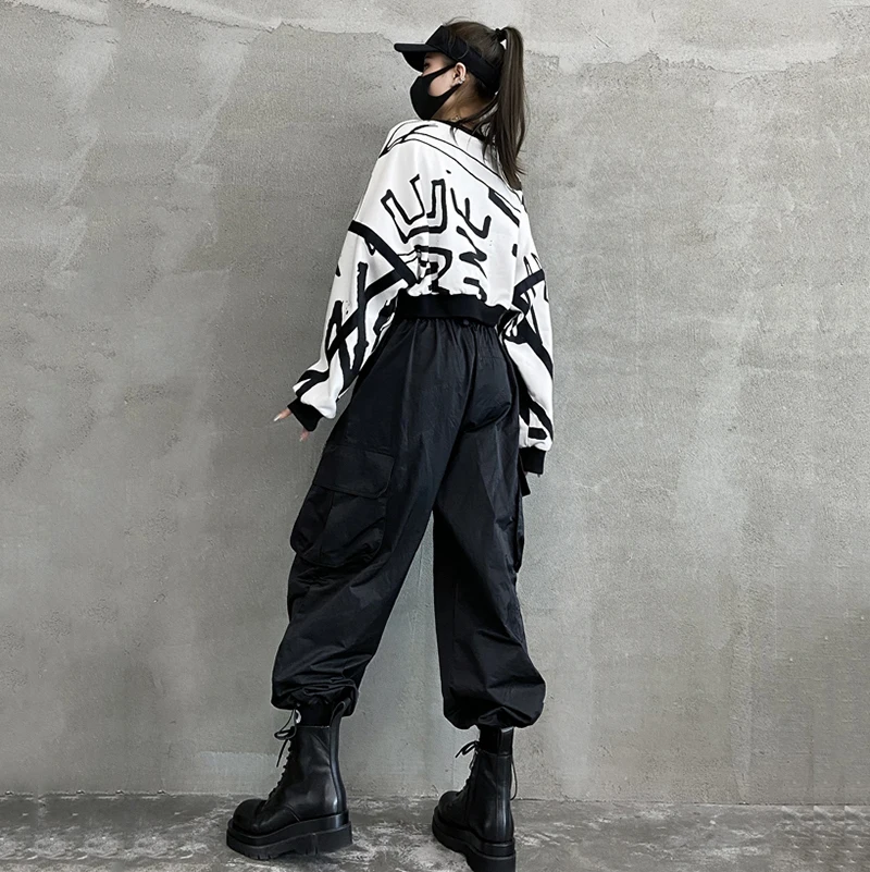 [EAM] Women White Pattern Printed Stitch Big Size