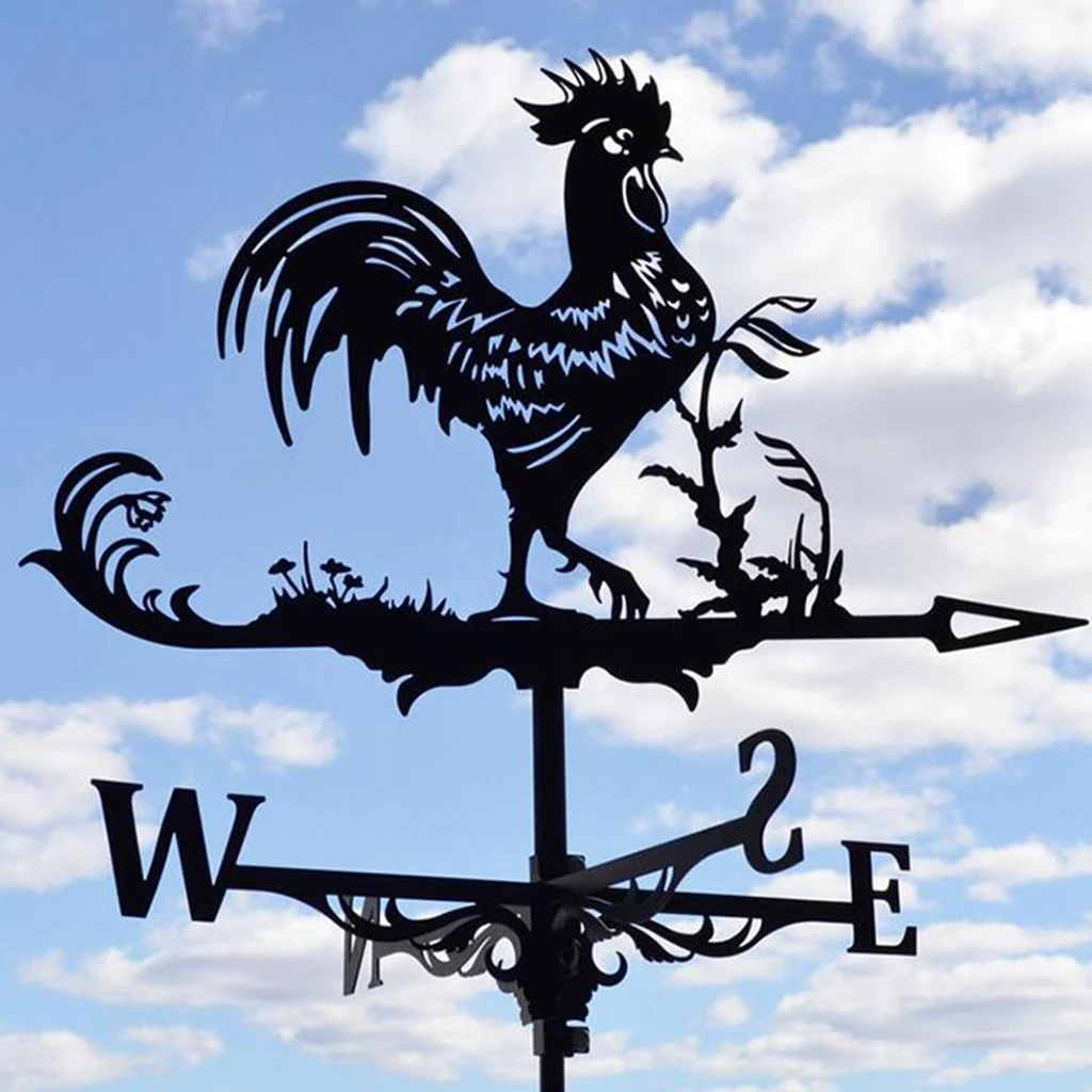 Rooster Weathervane Stainless Steel Roof Mount Weather Vane Garden Yard Farm Wind Spinners Indicator Decorative Stakes