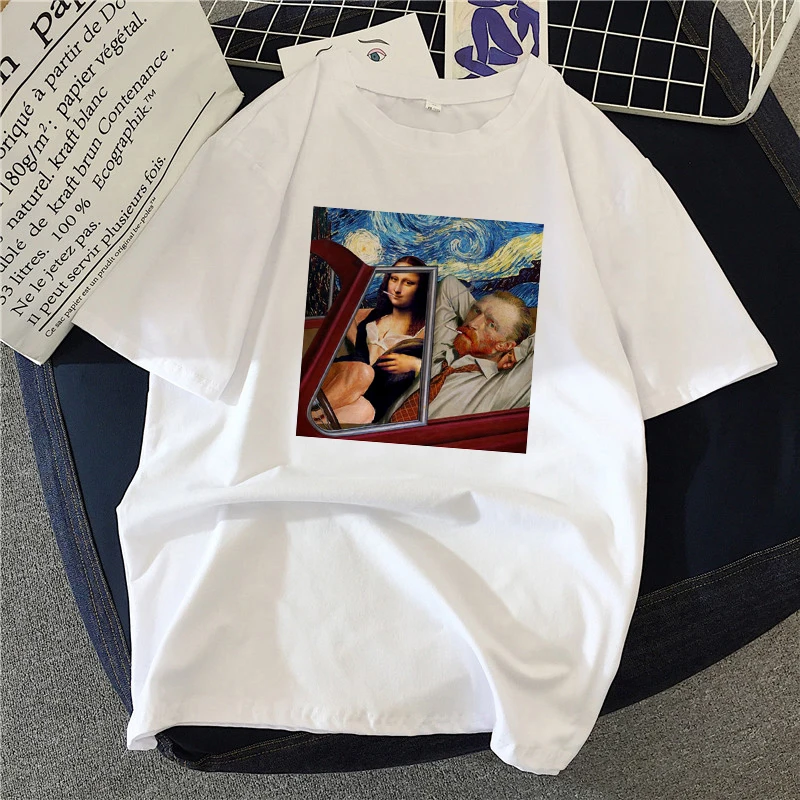 Fashion Mona Lisa theme T Shirt Women Lovely Print Short Sleeved O-neck T-shirt Vintage Vogue Ullzang Tshirt Harajuku Tops