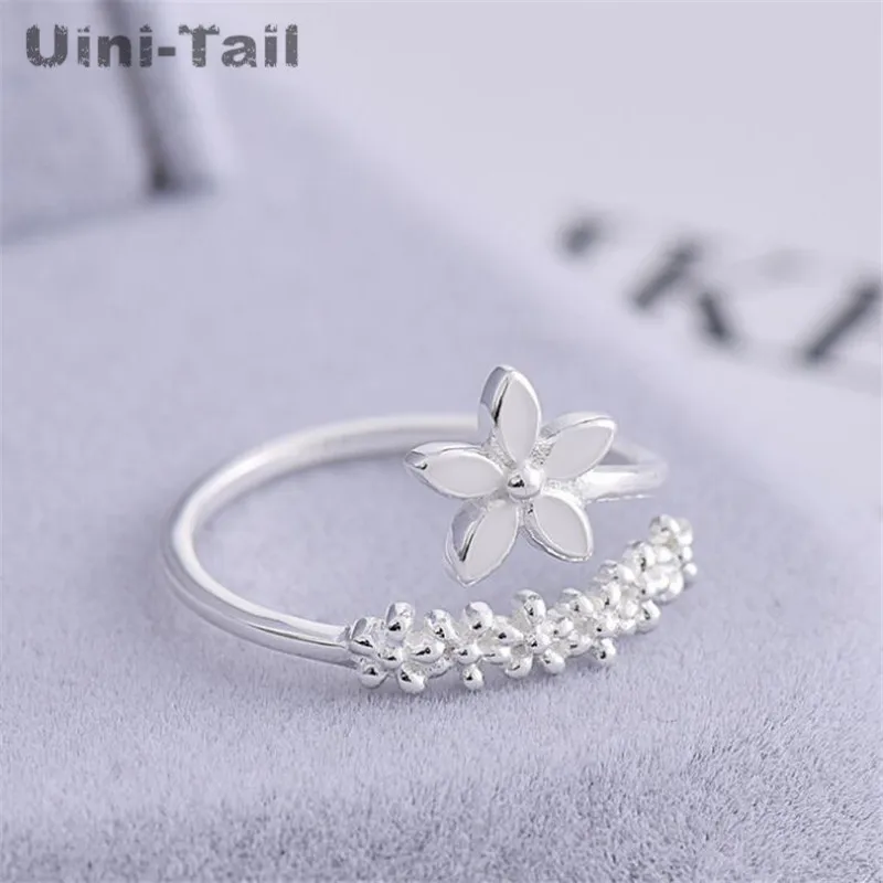 Uini-cola caliente nueva plata de ley 925 dulce plum flor anillo de apertura pequeña moda reciente tendencia alta joyería de calidad ED569