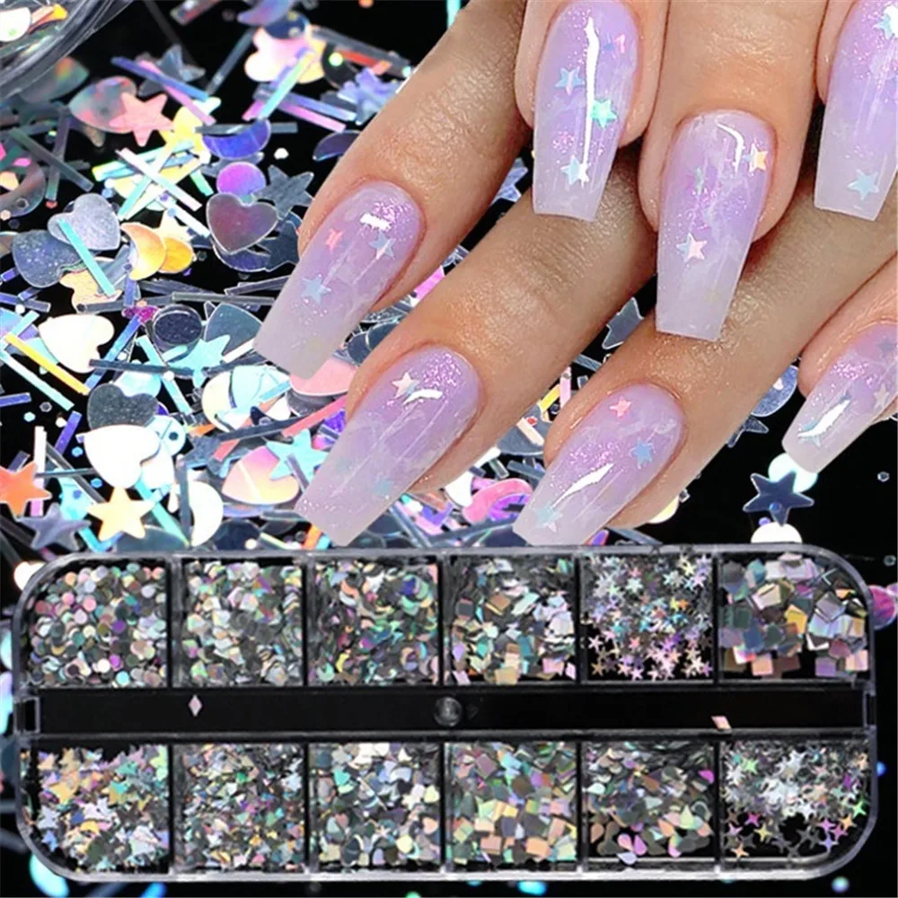 Mixed Holographic Fashion Bling Bling Round-Shape Acrylic Nail Designs  Mixed Mini Dot Glitter Paillette Slice 3D Nail Art Decor