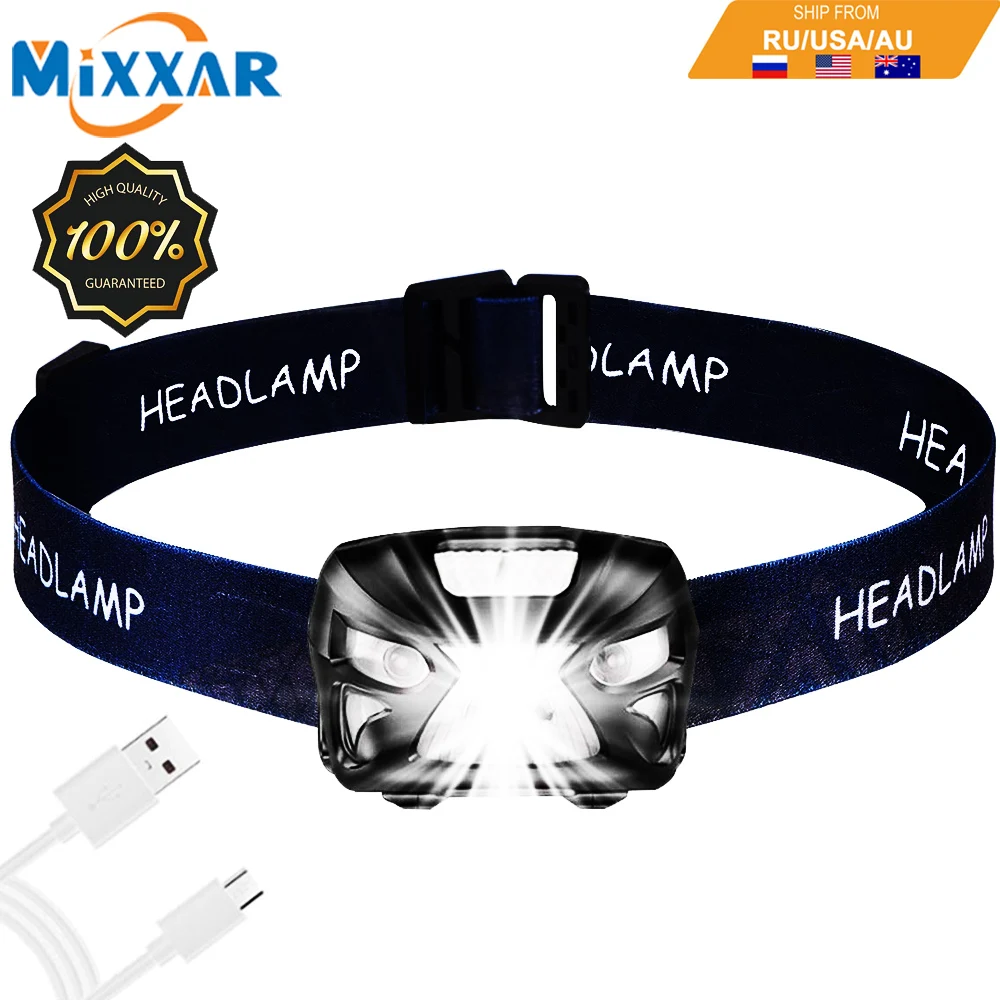 

EZK20 Dropshipping Ultra Bright Portable Hands Free Headlamp Rechargeable Motion Sensor Waterproof Lightweight for Running