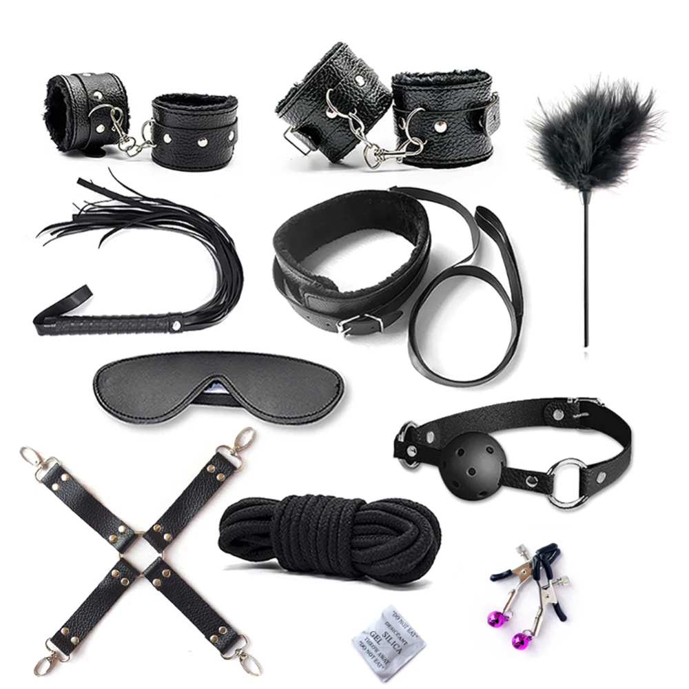 10pcs Bondage Restraints Adult Bdsm font b Sex b font Handcuffs Whip Anal Plug Masturbator Slave