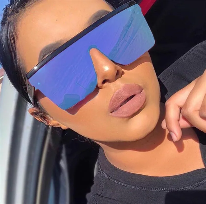 Oversized Sunglasses Women Big Frame Square Flat Top Gradient Lens_voghion.com