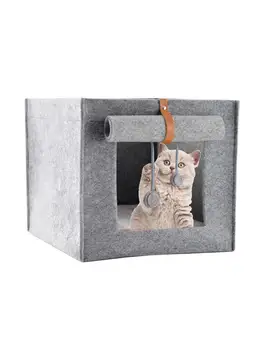 

Cat House Foldable Cat Bed Washable Cat Shelter with Hanging Ball for Indoor Cat Dog House