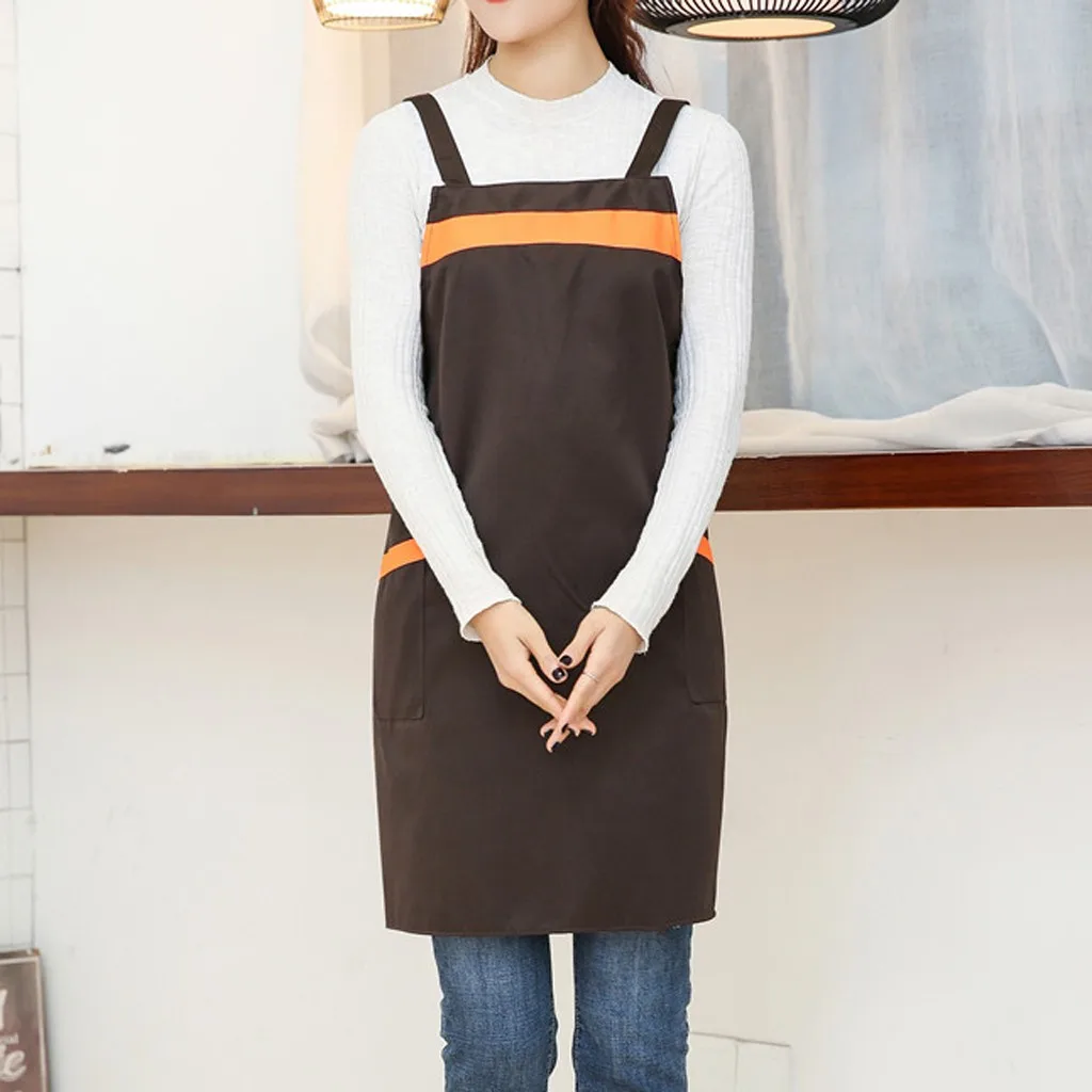 

Cotton Aprons 2019 Newest Women Casual Solid Cooking Chef Kitchen Restaurant Bib Apron Dress Pocket Apron 8.12