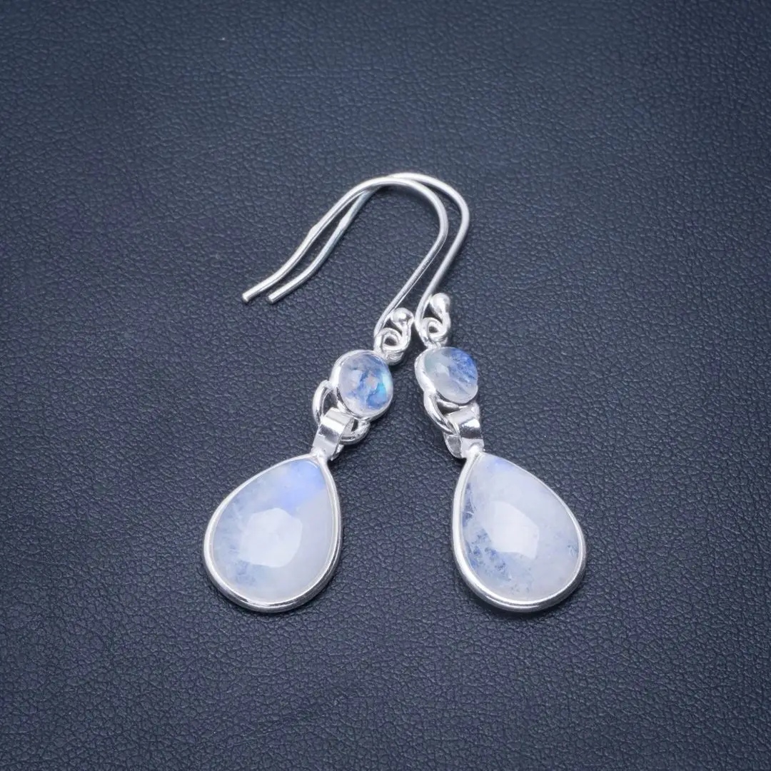 

Natural Rainbow Moonstone Handmade Unique 925 Sterling Silver Earrings 1.75" B2275