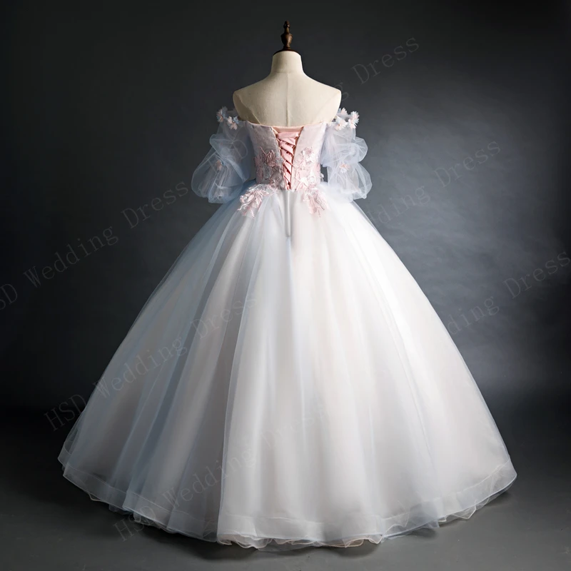 Real Video Off Shoulder Quinceanera Dresses Sleeve with Appliques Bead Formal Party Dress Puffy Ball Gown Vestido