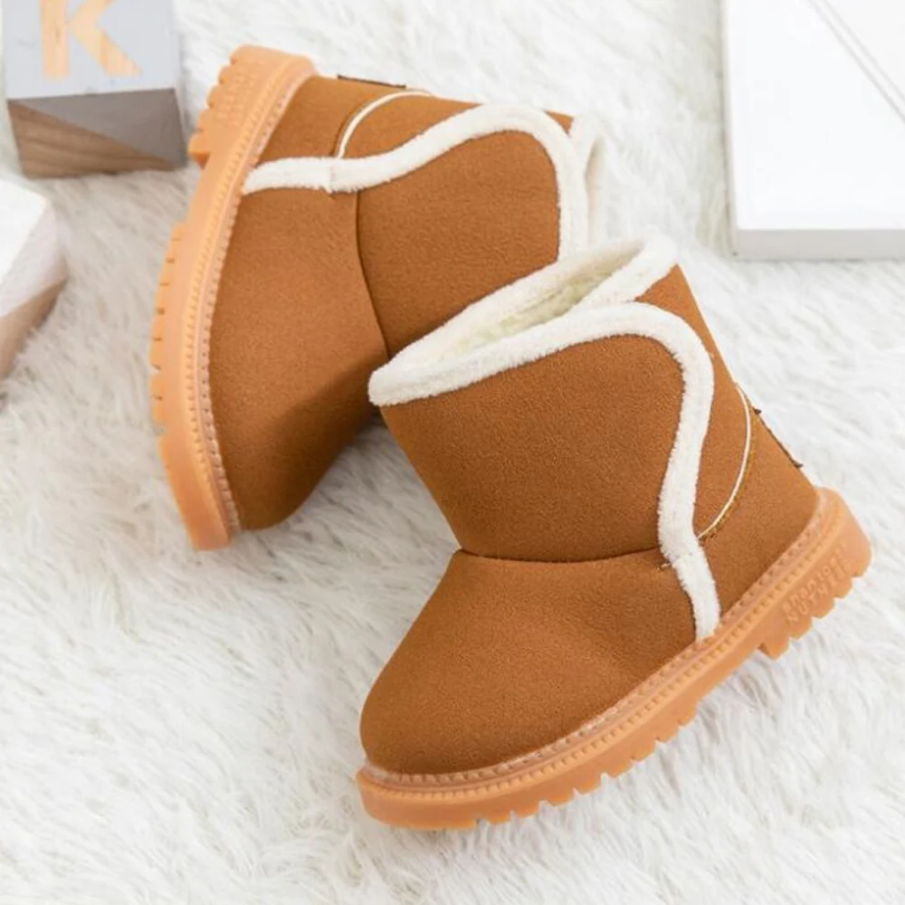 

Christmas Winter Warm Fur Kids Snow Boots Inner fluff Children's Ankle Boots flat Non-slip Baby Shoes For Boy Girl 2-6 Years D30