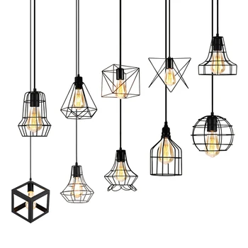 

Modern Industrial Pendant Lights Black Retro Loft Cage Pendant Lamp Nordic Hanging Lamps for Dining Room Bedroom 220V 110v