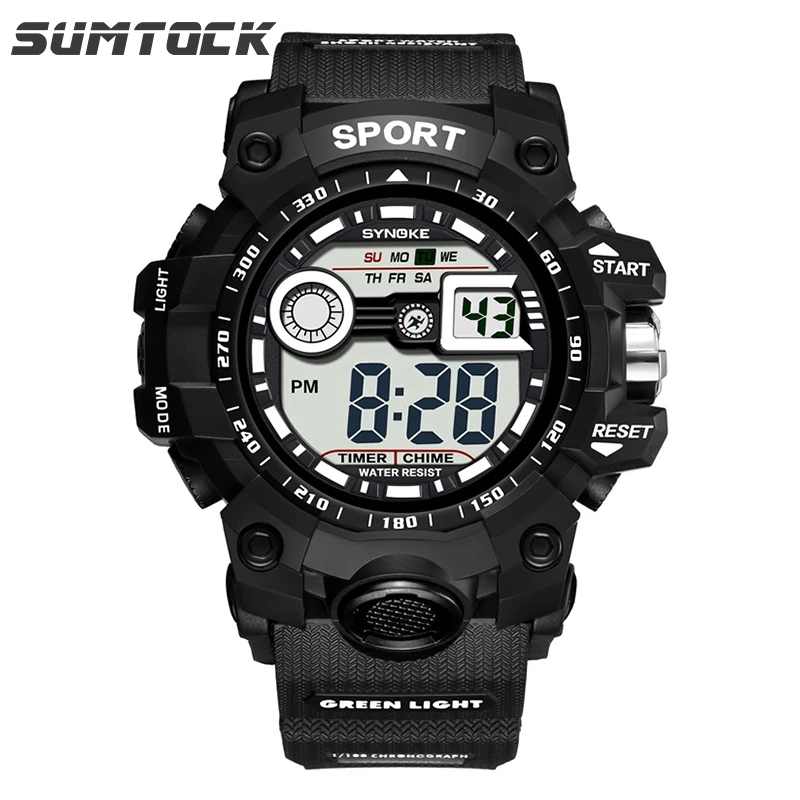 

Sumtock Military men watch Big Number Face Eesy Read 3Bar Back Light Repeater Young Wristwatch Shock Sports Watch
