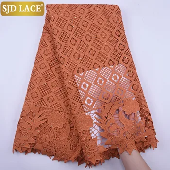 

SJD LACE Caramel African Lace Fabric With Stones High Quality Water Soluble Guipure Cord Lace For Wedding Party Dress Sew 2065B
