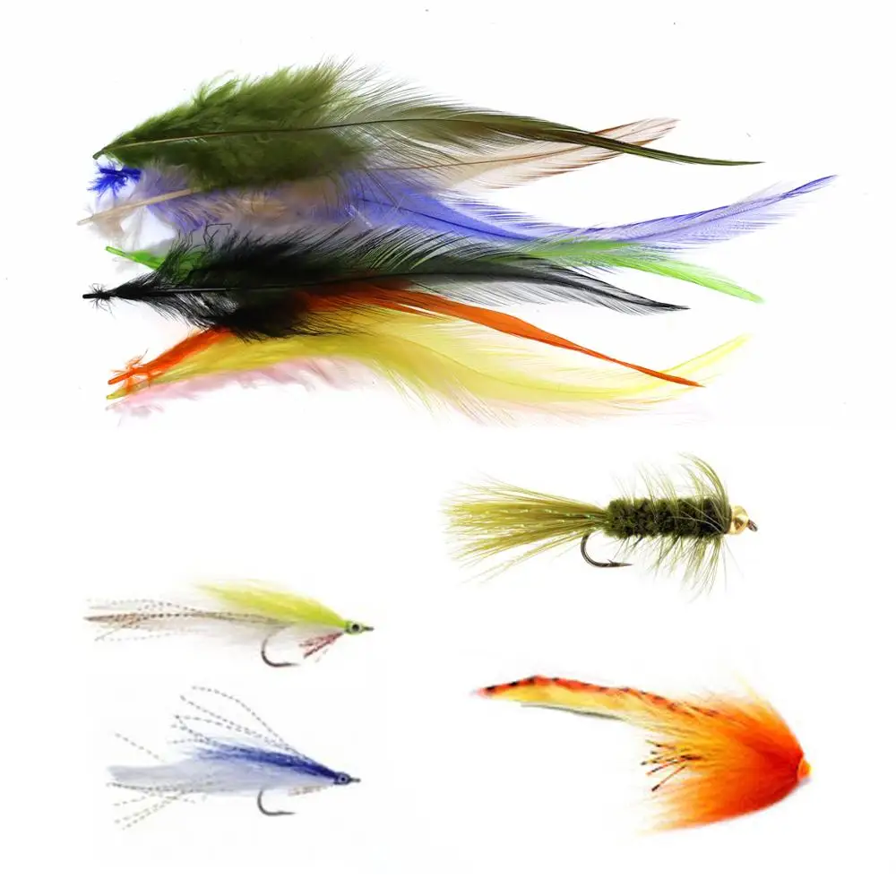 

Wifreo 50PCS Rooster Saddle Hackle Fly Tying Feathers Cock Schlappen for Trout Salmon Steelhead Bass Saltwater Streamer Tying