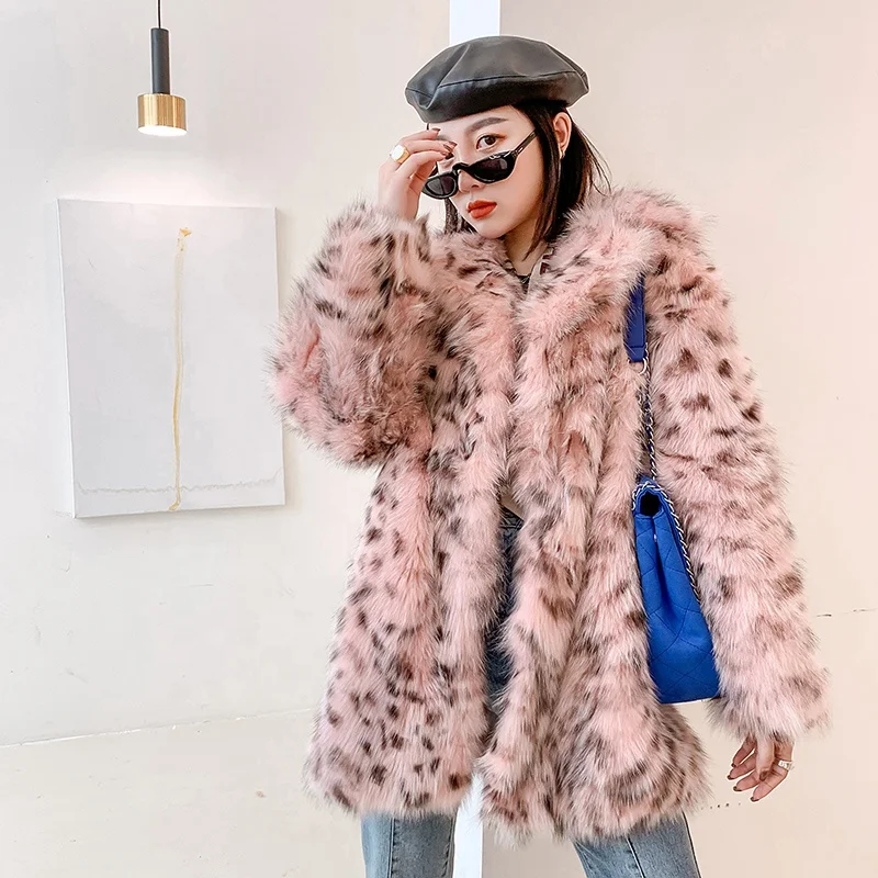 New Fashion Design Women Genuine Fox Fur Coats Elegant Winter Warm Leopard Overcoats for Ladies Real Fur Coats for Women