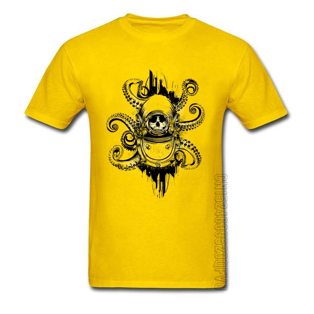Мужские футболки Death of the Diver Octopus желтые Топы/футболки из 100% хлопка с коротким