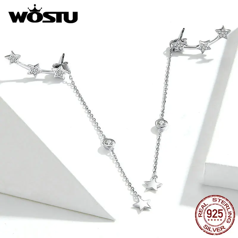 Женские Висячие серьги WOSTU горячая Распродажа S925 блестящие в горошек с длинными