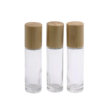 

150pcs Deodorant Perfume Essential Oils bamboo cap Clear glass Roll On Roller Bottle 15ml 1/2 oz with lid+glass white ball