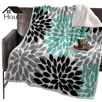 

BIGHOUSES Throw Blanket Dahlia Gray Green Black Flower Fleece Blankets Personalized Blankets Bedclothes