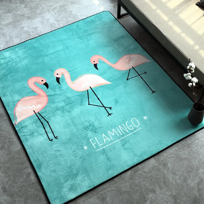 

Simanfei Floor Carpet Nordic Flamingo Office Chair Area Rug Living Room Bedroom Mat Kids Crawling Flannel Faux Fur Mat Tatami