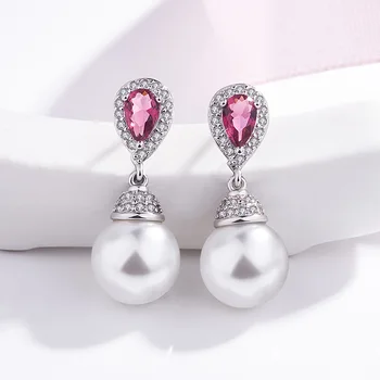 

Real 10mm Pearl 925 Sterling Silver Earring for Women Fashion Silver 925 Jewelry Gemstone Bizuteria Orecchini Pearl Drop Earring