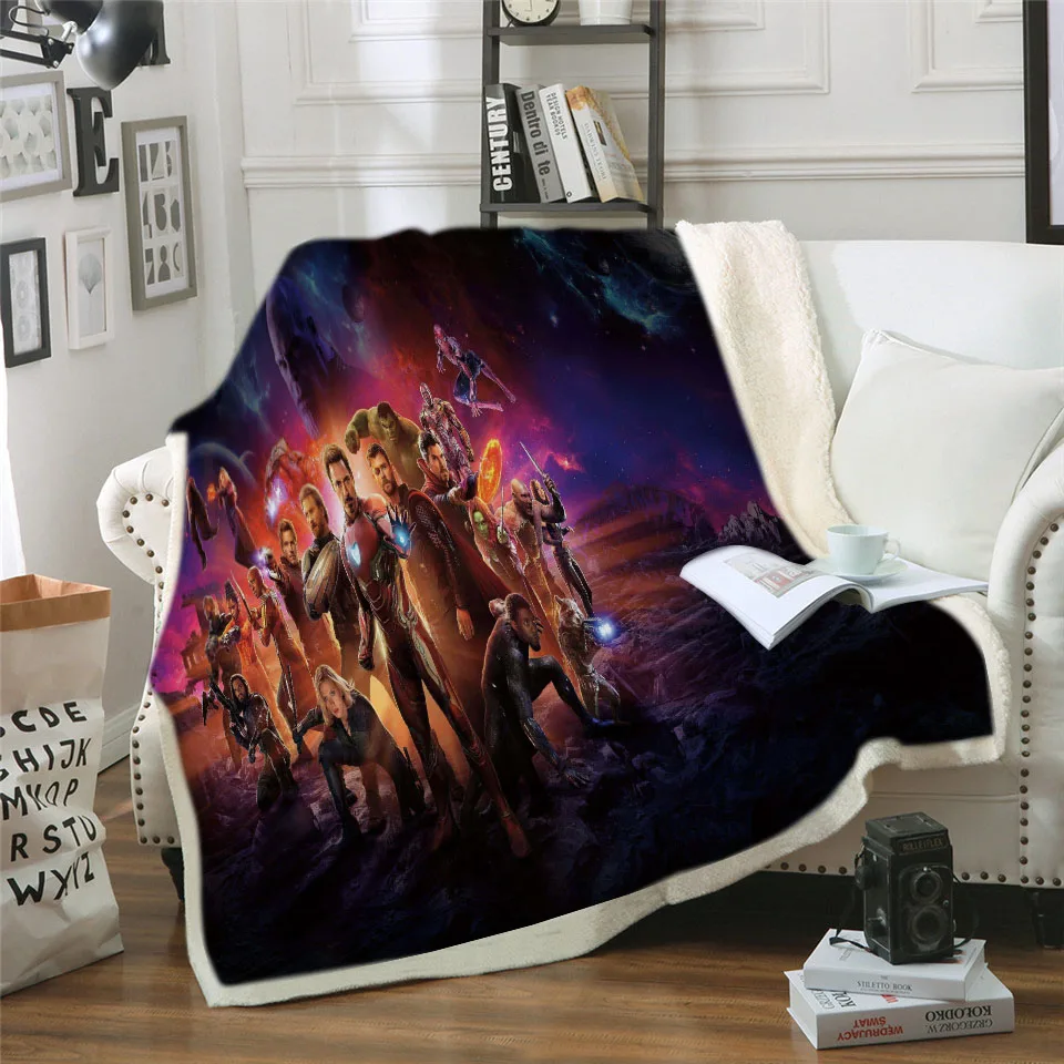 

Custom Marvel Avengers Soft Velvet Plush Throw Sherpa Blanket for Couch Blue and Pink Throw Travel Dropship
