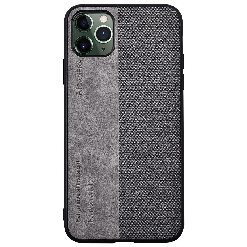 Grey Heyytle тканевый текстурный чехол для iPhone 11 Pro MAX X XS XR, Комбинированный Кожаный чехол с зернистой поверхностью для iPhone 7, 8 Plus, 6, 6 S, 5, чехол для телефона - Цвет: Grey