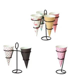 Black Iron Ice Cream Cone Holder Stand with Base 2 Holes to Display Snow  Cones Sushi Hand Rolls Popcorn Candy French Fries Sweets Savory