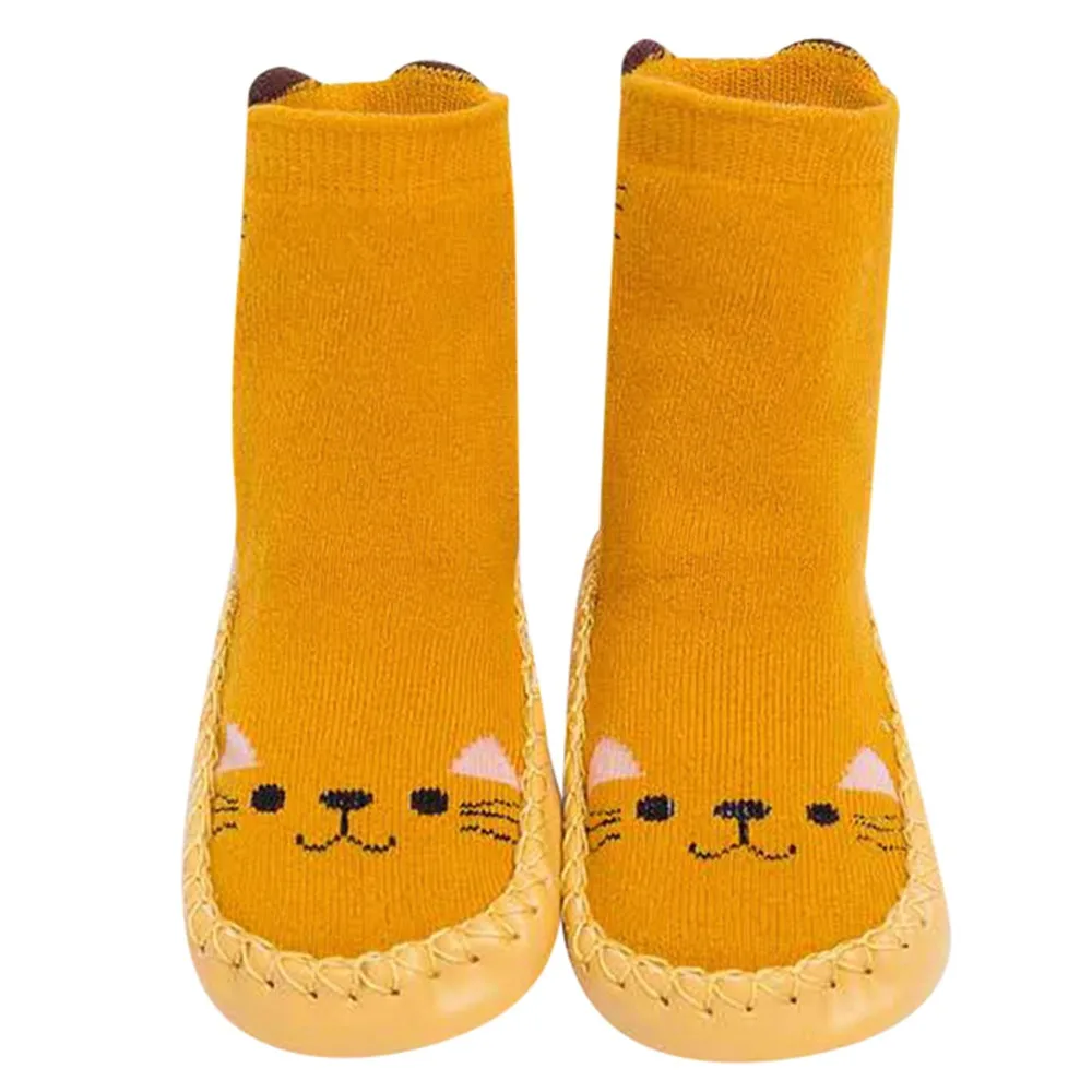 Нескользящие носки для маленьких мальчиков и девочек с рисунками животных из мультфильмов; сезон осень-зима; модные вязаные теплые носки;# BL5 - Цвет: Цвет: желтый