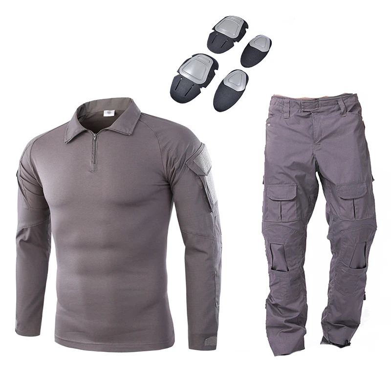 Военная форма Мультикам армейская боевая рубашка Униформа тактические брюки с наколенниками Камуфляжный костюм Одежда для охоты - Цвет: Gray