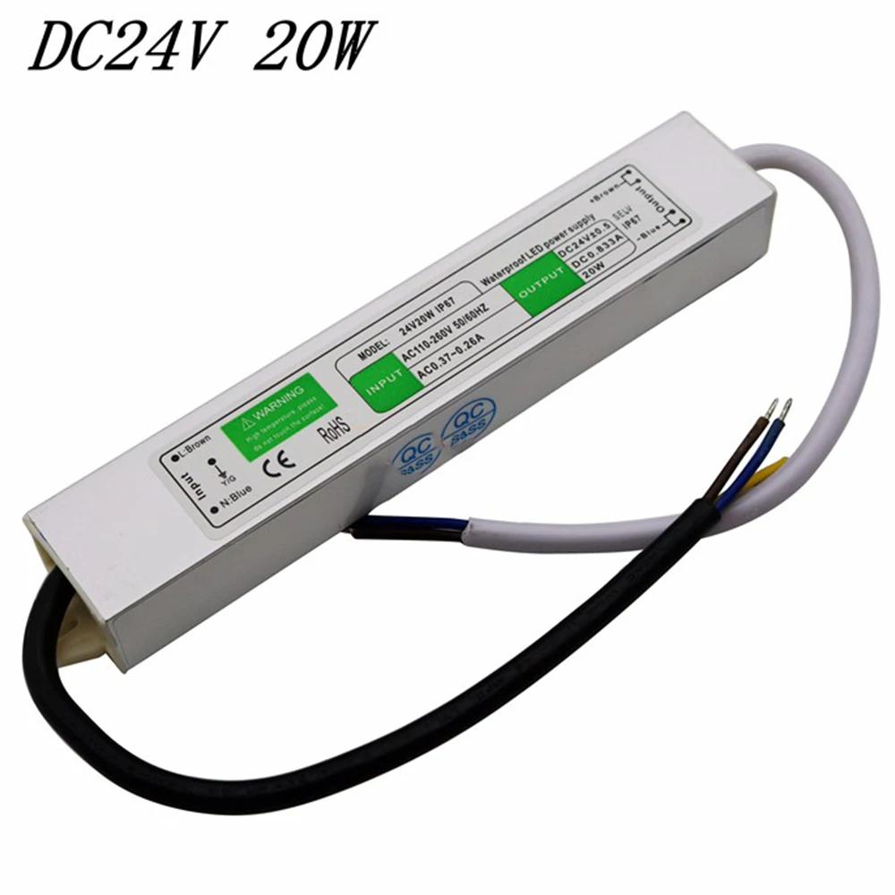 AC110 ~ 220V к DC 24V LED источник питания 12V водонепроницаемый трансформатор 10w 15w 20w 60w 80w 100w