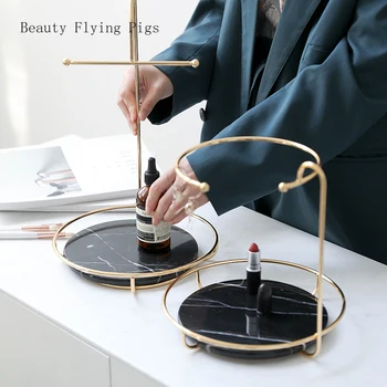 

Direct sales new North ns wind natural marble with gold-plated wrought iron jewelry rack creative storage countertop rack