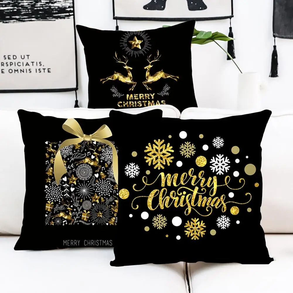 Рождественская наволочка черная и Золотая Рождественская Подушка украшение чехлов на подушки наволочки для дивана автомобиля спальни домашний декор чехол