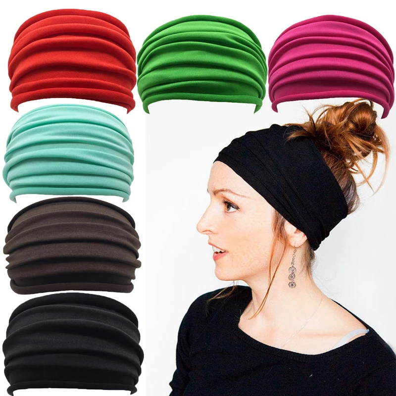 Women Fold Yoga Headband Nonslip Elastic Stretch Hairband Solid Color